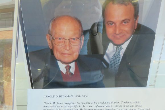 Picture in display case of two men.