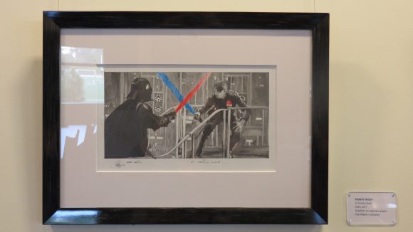 A photograph of a drawing of the lightsaber battle between Luke Skywalker and Darth Vader in The Empire Strikes Back