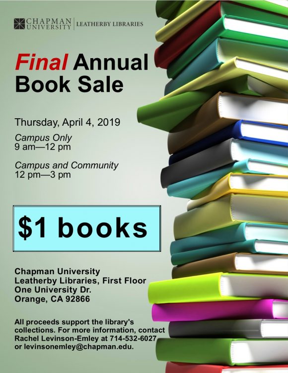 Flyer containing all the information included in this post, along with an image of a stack of books.
