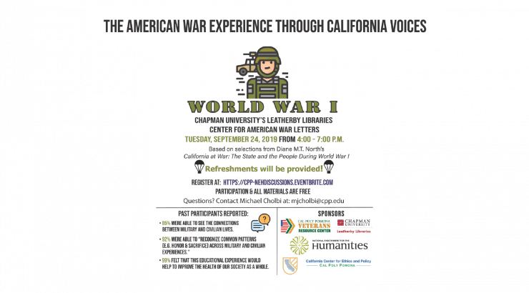 Flyer with a clipart image of a soldier and the text contained in the blog post