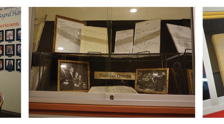 Three photographs next to each other, each showing materials inside a group study room.