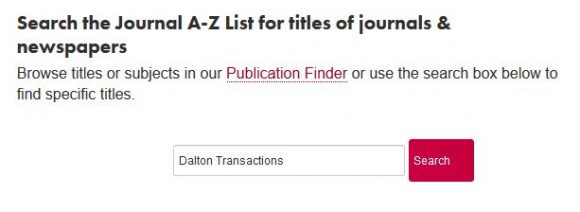 A search for "Dalton Transactions" in the Journal A-Z list