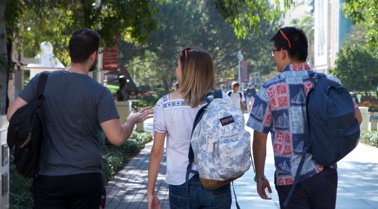 Students walking on the campus of Chapman University