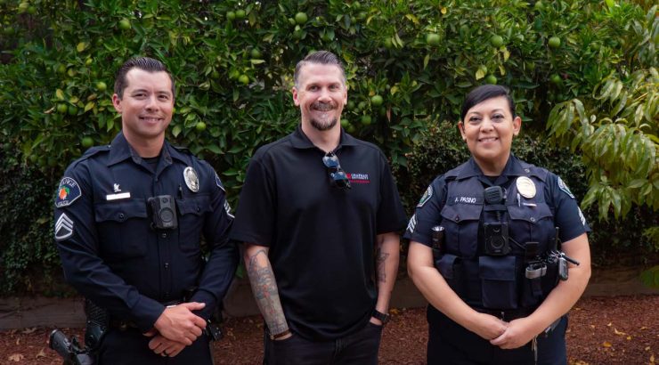 Sgt. Jordan Uemura from OPD, Chapman Community Relations Manager James Gerrard and Sgt. Adriana Pasino from Chapman Public Safety work together on the community liaison team to help keep local neighborhoods peaceful.