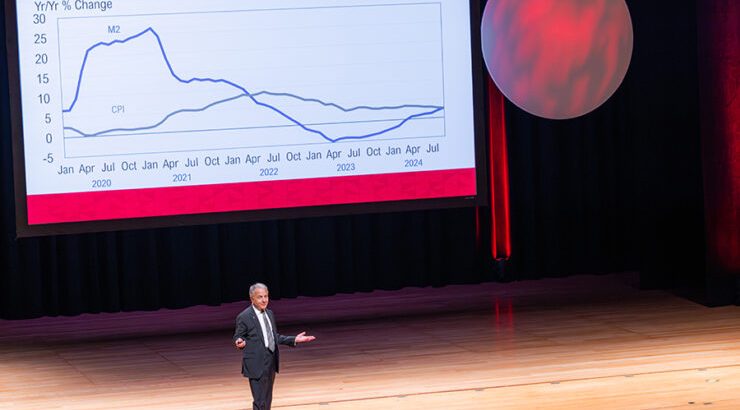 President Emeritus and economist James Doti presents Chapman University's annual Economic Forecast, projecting modest growth and a cooling labor market in 2026