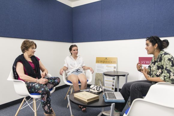Dr. Wendy Salmond, Helena Walker, and Kaur sit down and discuss art history research project