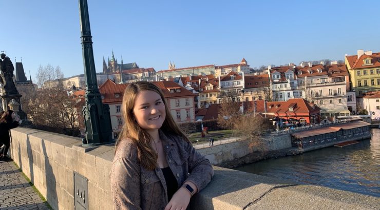 Student in Prague on bridge