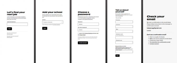 screenshots of the screens user will see when requesting a handshake account
